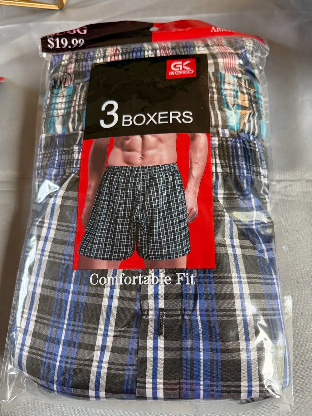 GK Men's 3-Pack Plaid Boxers - Black & Blue